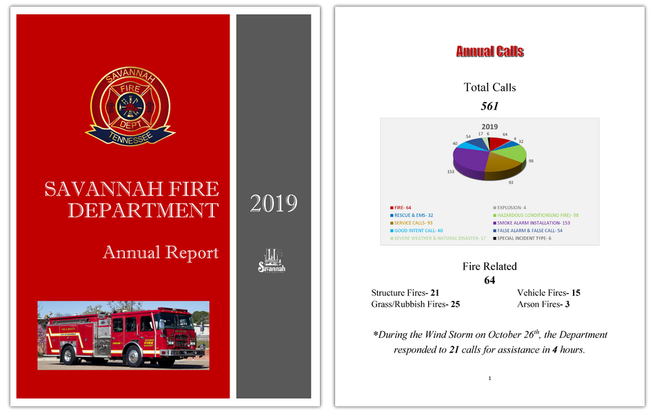 Savannah, TN Fire Department 2019 Annual Report