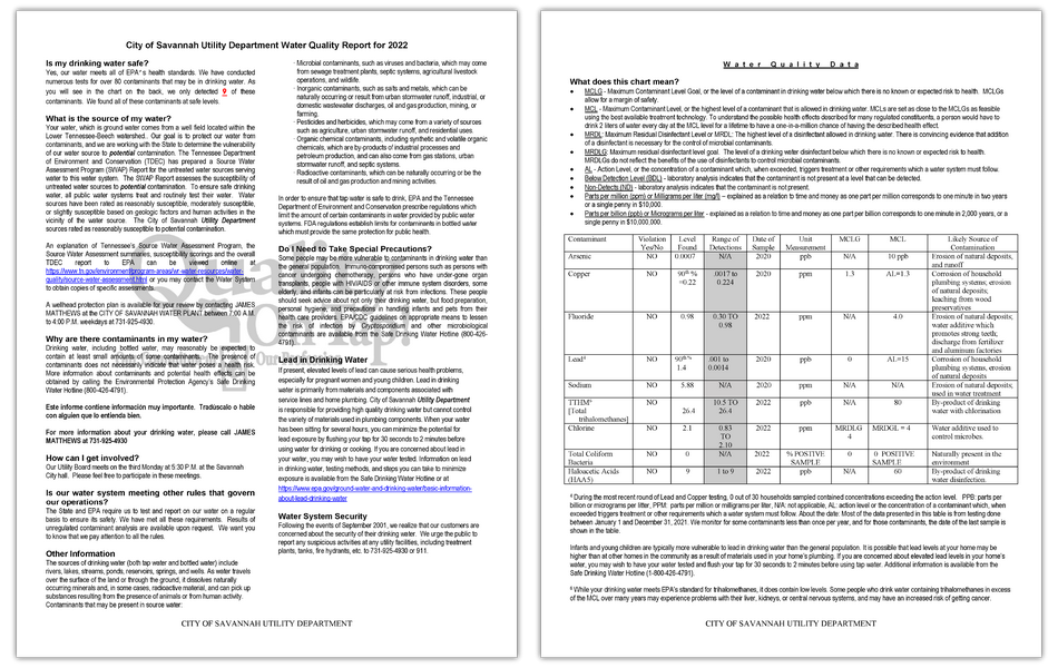 Savannah Utility Department Water Quality Report 2022 Thumbnail