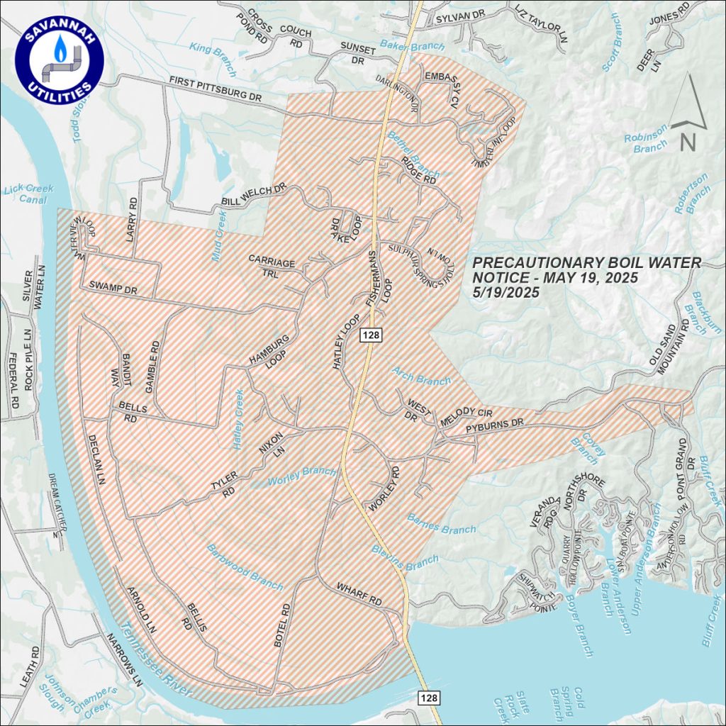 Precautionary Boil Water Notice - May 19, 2025 - Map of affected area