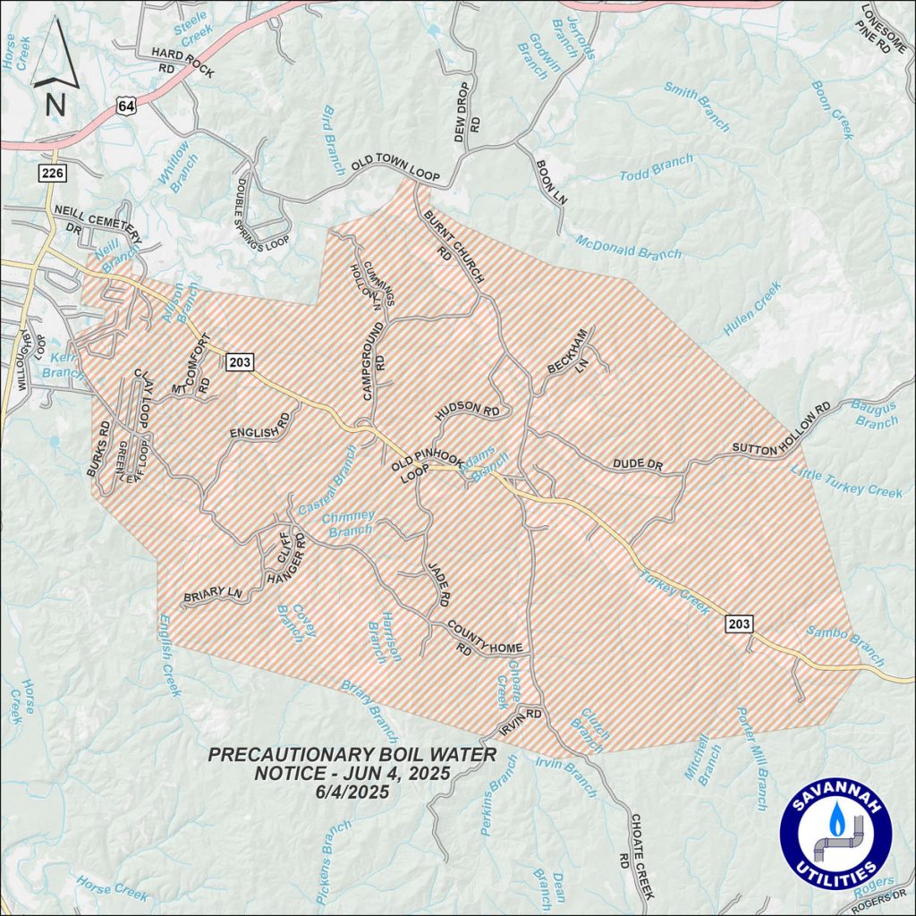 Precautionary Boil Water Notice - June 4, 2025 - Map of affected area
