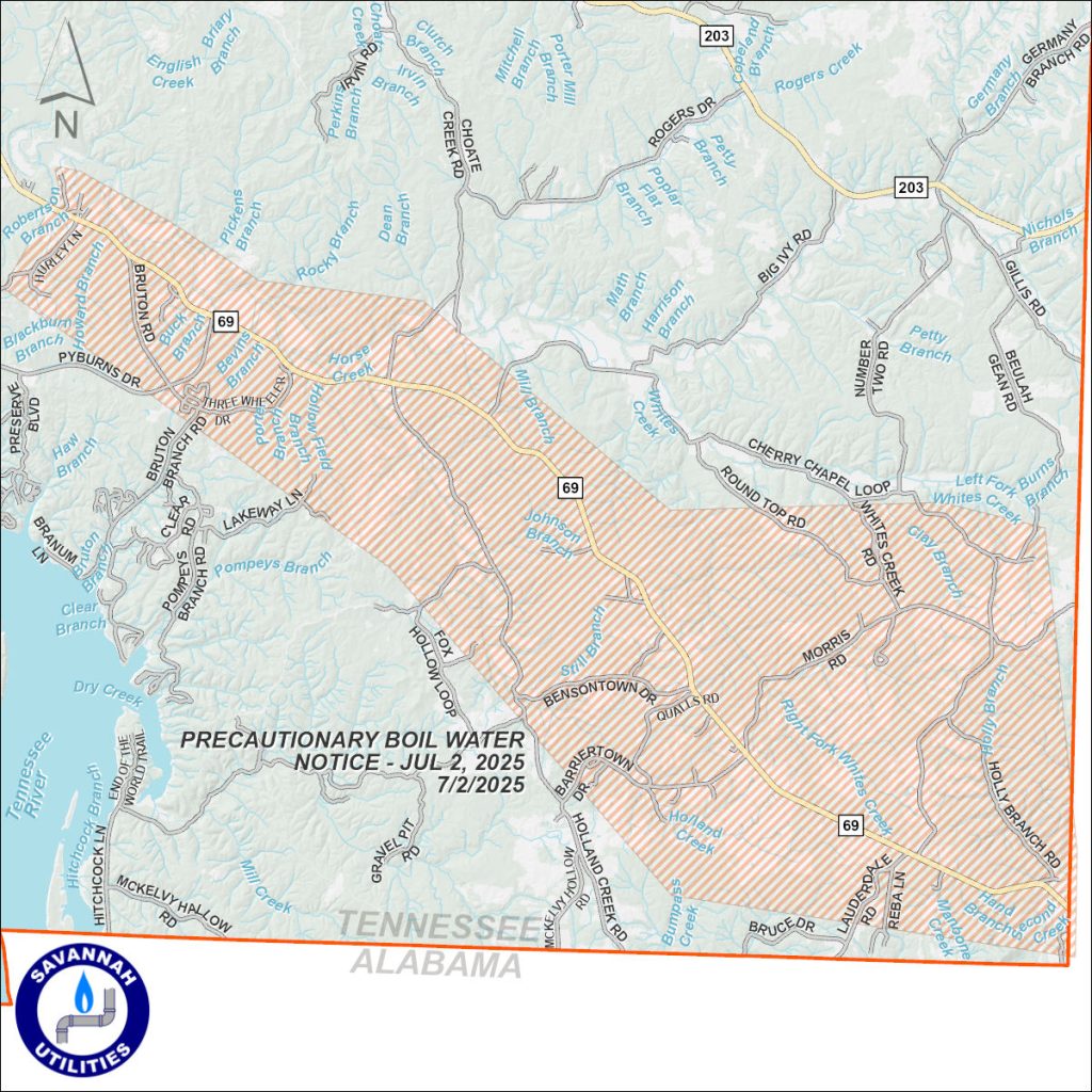 Precautionary Boil Water Notice - July 2, 2025 - Map of affected area