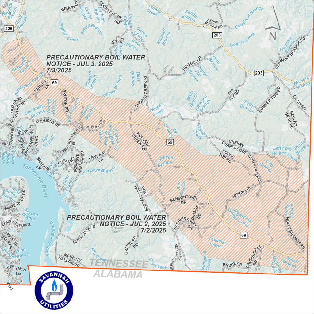 Precautionary Boil Water Notice - July 3, 2025 - Map of affected area