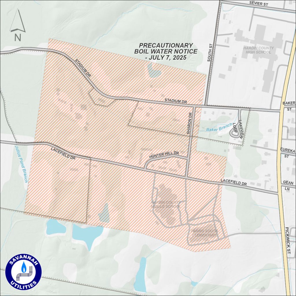 Precautionary Boil Water Notice - July 7, 2025 - Map of affected area