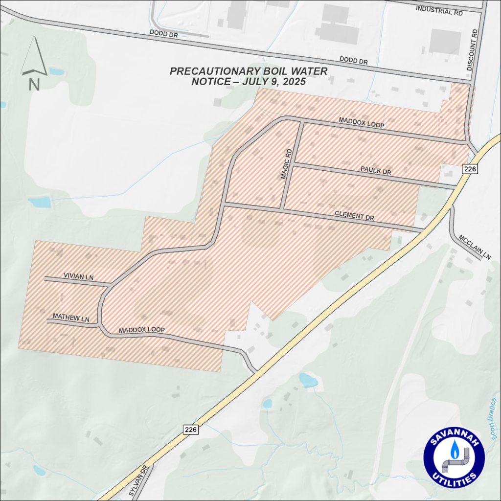 Precautionary Boil Water Notice - July 9, 2025 - Map of affected area