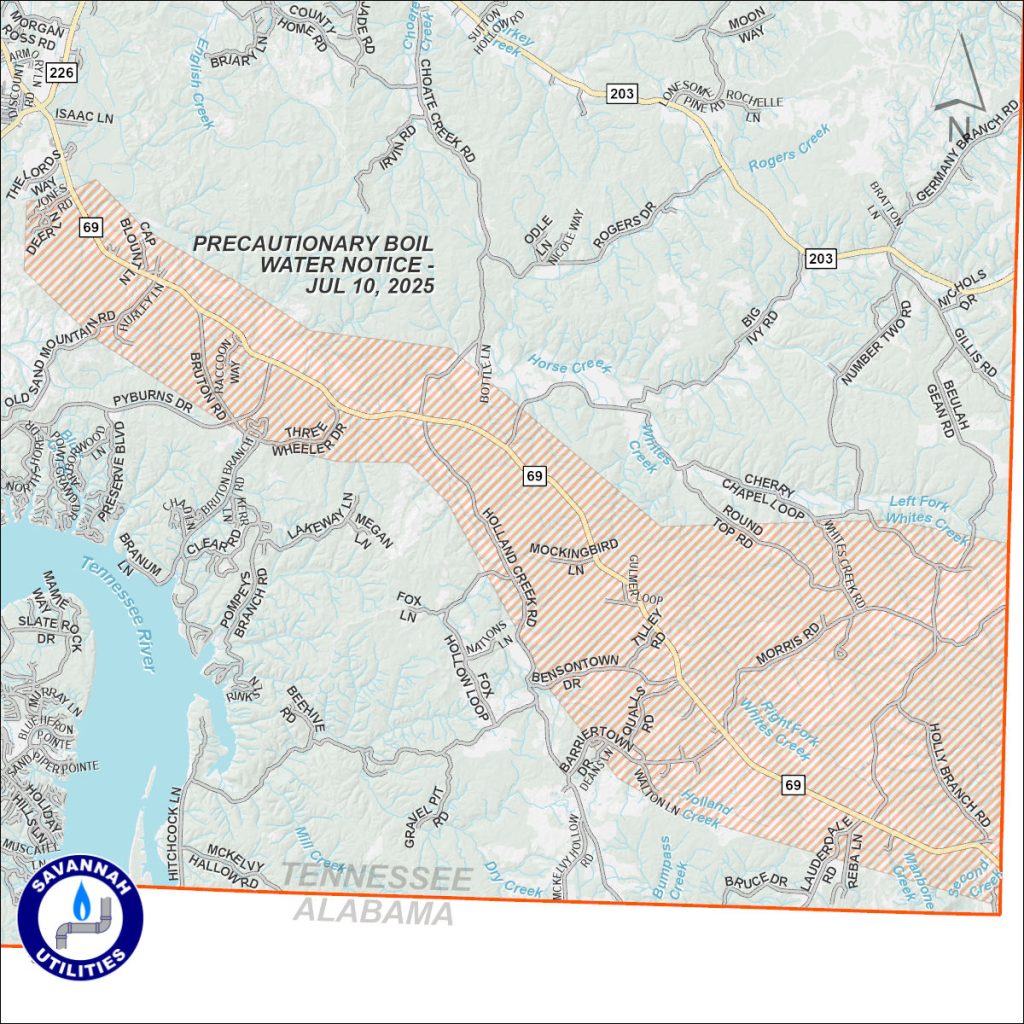 Precautionary Boil Water Notice - July 10, 2025 - Map of affected area