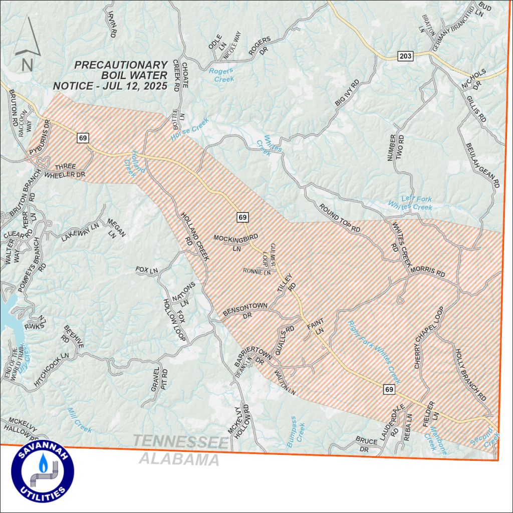 Precautionary Boil Water Notice - July 12, 2025 - Map of affected area