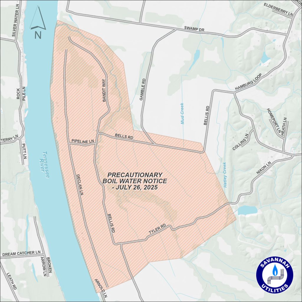 Precautionary Boil Water Notice - July 26, 2025 - Map of affected area