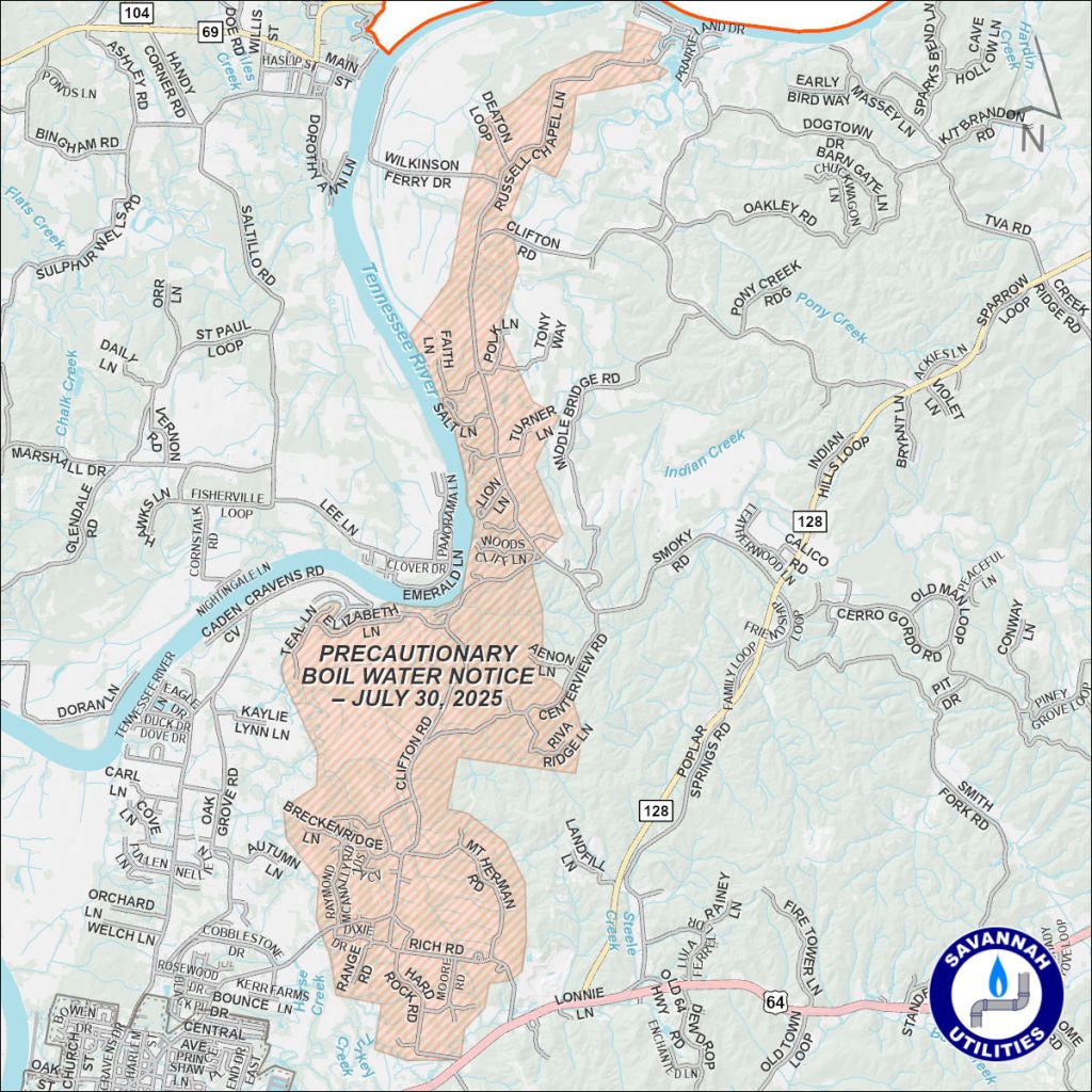 Precautionary Boil Water Notice - July 30, 2025 - Map of affected area