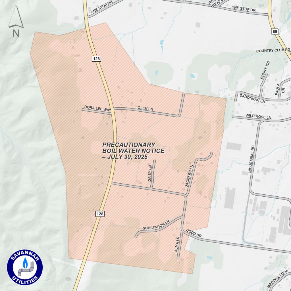 Precautionary Boil Water Notice - July 30, 2025 - Map of affected area