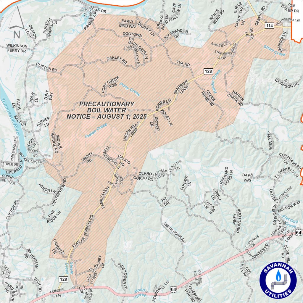 Precautionary Boil Water Notice - August 1, 2025 - Map of affected area