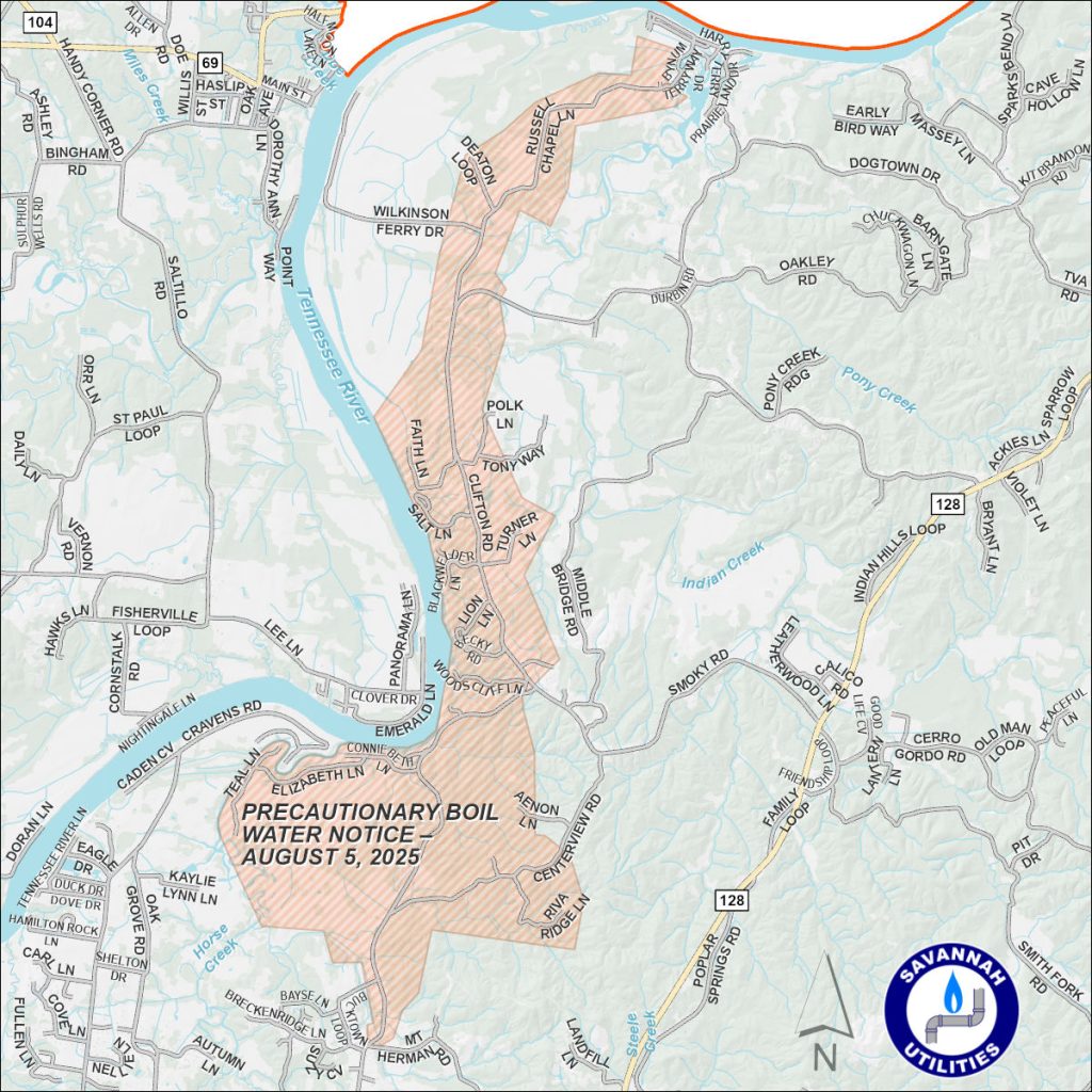 Precautionary Boil Water Notice - August 5, 2025 - Map of affected area