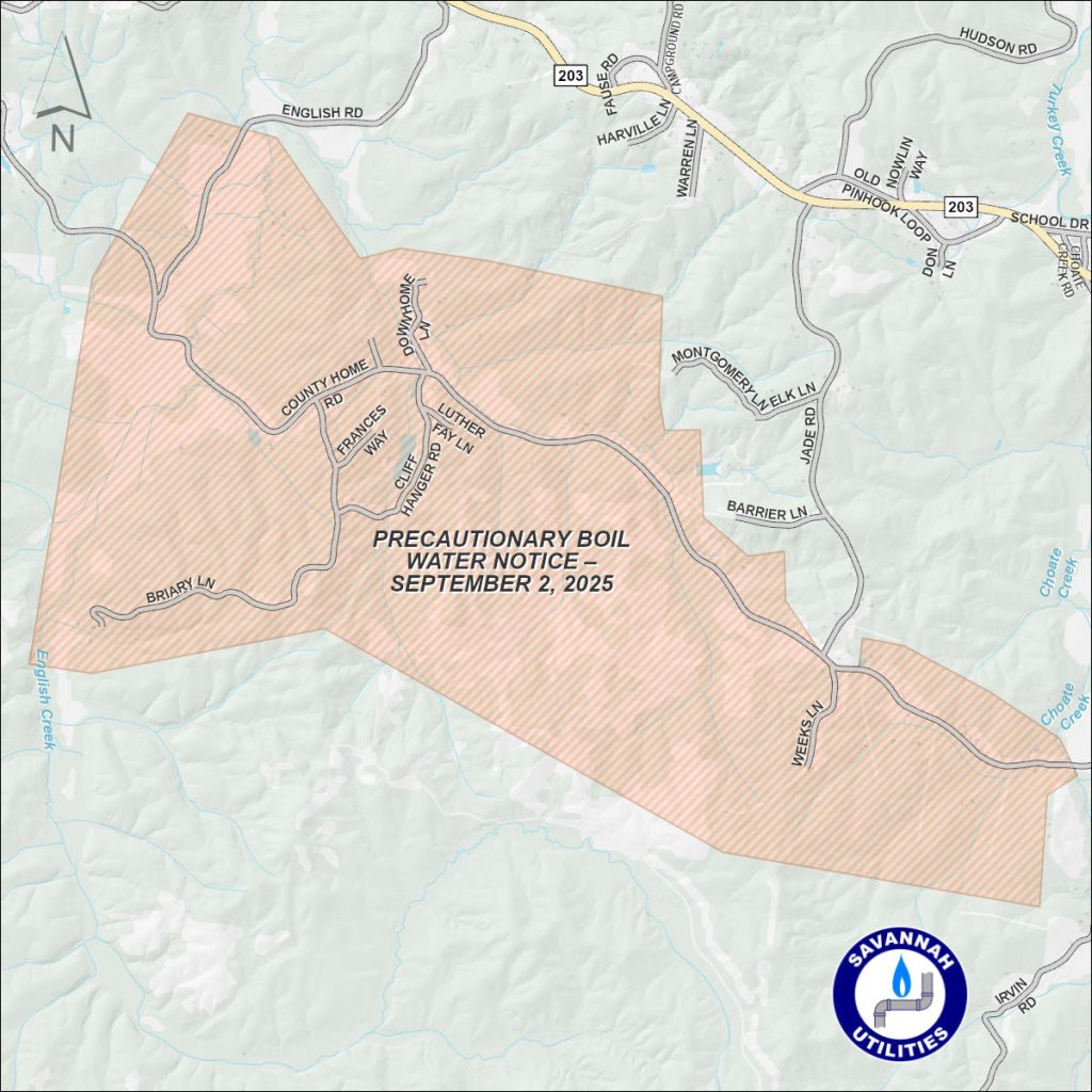 Precautionary Boil Water Notice - September 2, 2025 - Map of affected area