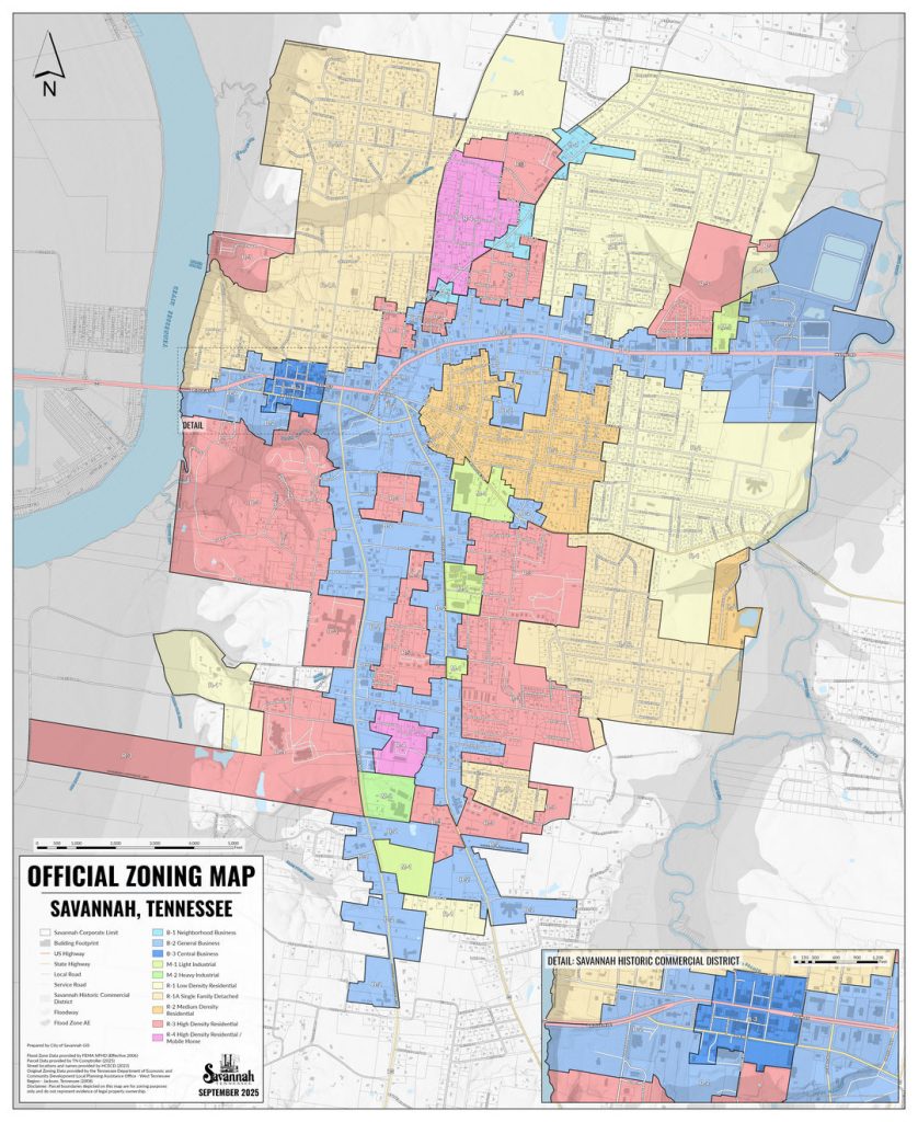 Municipal Zoning Map for Savannah, Tennessee September 19, 2025