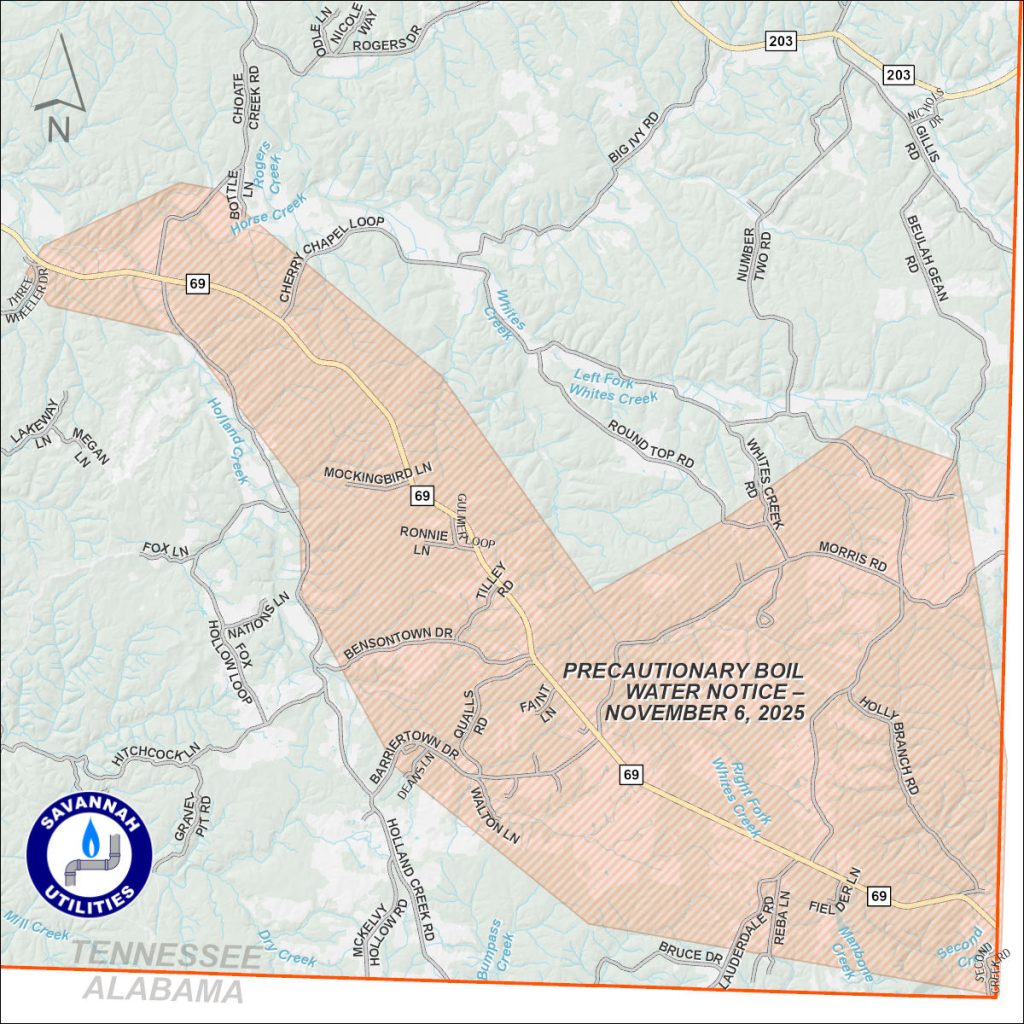 Precautionary Boil Water Notice - November 6, 2025 - Map of affected area