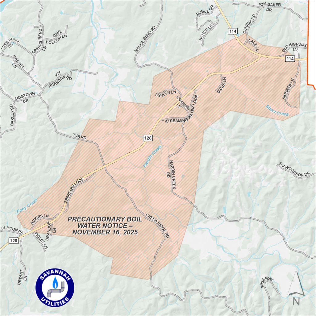 Precautionary Boil Water Notice - November 16, 2025 - Map of affected area