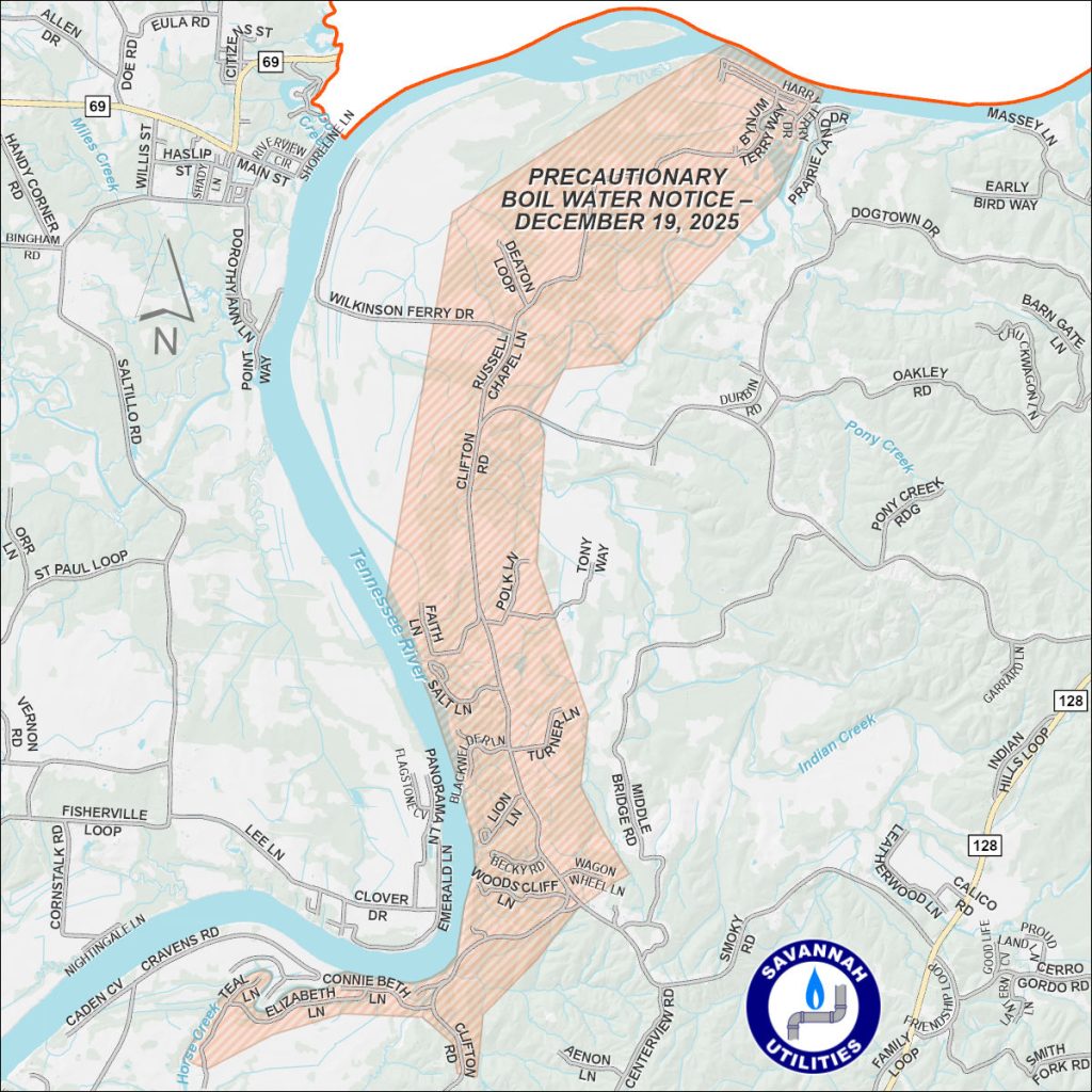 Precautionary Boil Water Notice - December 19, 2025 - Map of affected area